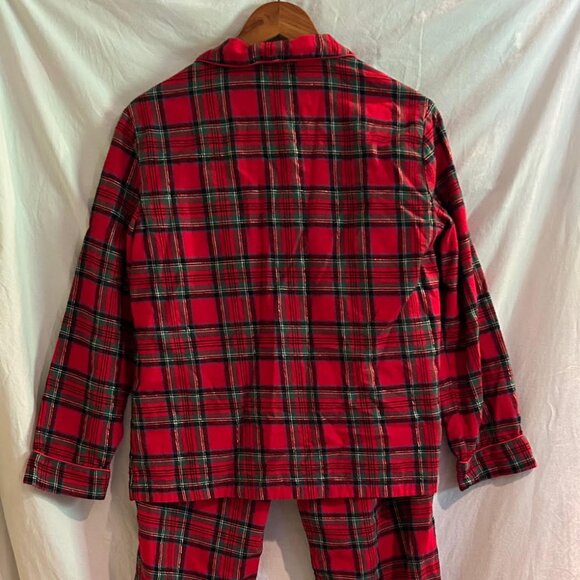 Talbots Womens Small Cotton Flannel Red Green Gold 2 Piece Holiday Pajama Set - Picture 3 of 16